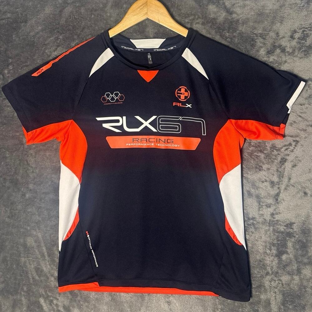 VTG Y2K Ralph Lauren RLX 67 Racing Jersey Shirt Blue Orange Techwear Mens Small